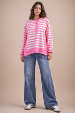 Load image into Gallery viewer, NT12310-Oversized Striped Half Button Down Casual Knit Top: YELLOW/BLUE / S-M-L/2-2-2
