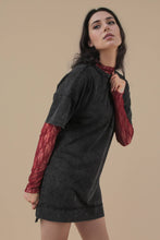 Load image into Gallery viewer, Mineral Washed Knit Oversized Shift Mini Dress: BLACK
