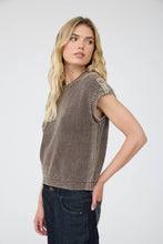Load image into Gallery viewer, ACID WASHED TAB SLEEVE BACK BUTTON KNIT TOP: INDIGO
