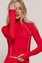 Load image into Gallery viewer, Long Sleeve Piping Detail Active Wear Jacket: GRN-jade green/off white / L
