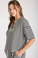 Load image into Gallery viewer, STRIPE SHORT SLEEVE DROP SHOULDER BOXY KNIT TOP : BROWN
