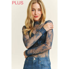 Load image into Gallery viewer, PLUS MESH LACE HIGH NECK DESIGN LONG SLEEVE FITTED TOP: Off White
