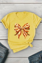 Load image into Gallery viewer, Autumn Fall Bow Paintstroke Like Unisex Round Neck Tee: Heather Grey / S / Graphic T-Shirt
