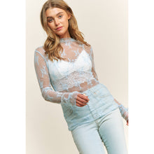 Load image into Gallery viewer, MESH LACE HIGH NECK DESIGN LONG SLEEVE FITTED TOP: Off White
