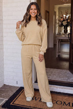 Load image into Gallery viewer, LAS-LIVE Cozy Striped Crew Neck Pocketed Pants Set (S-XL): Brown Stripe / S
