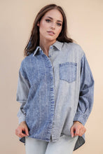 Load image into Gallery viewer, Mineral Washed Colorblock Striped Shirt Top: INDIGO
