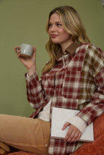 Load image into Gallery viewer, PLAID COLOR BLOCK PATTERN BUTTON DOWN SHIRT: WINE
