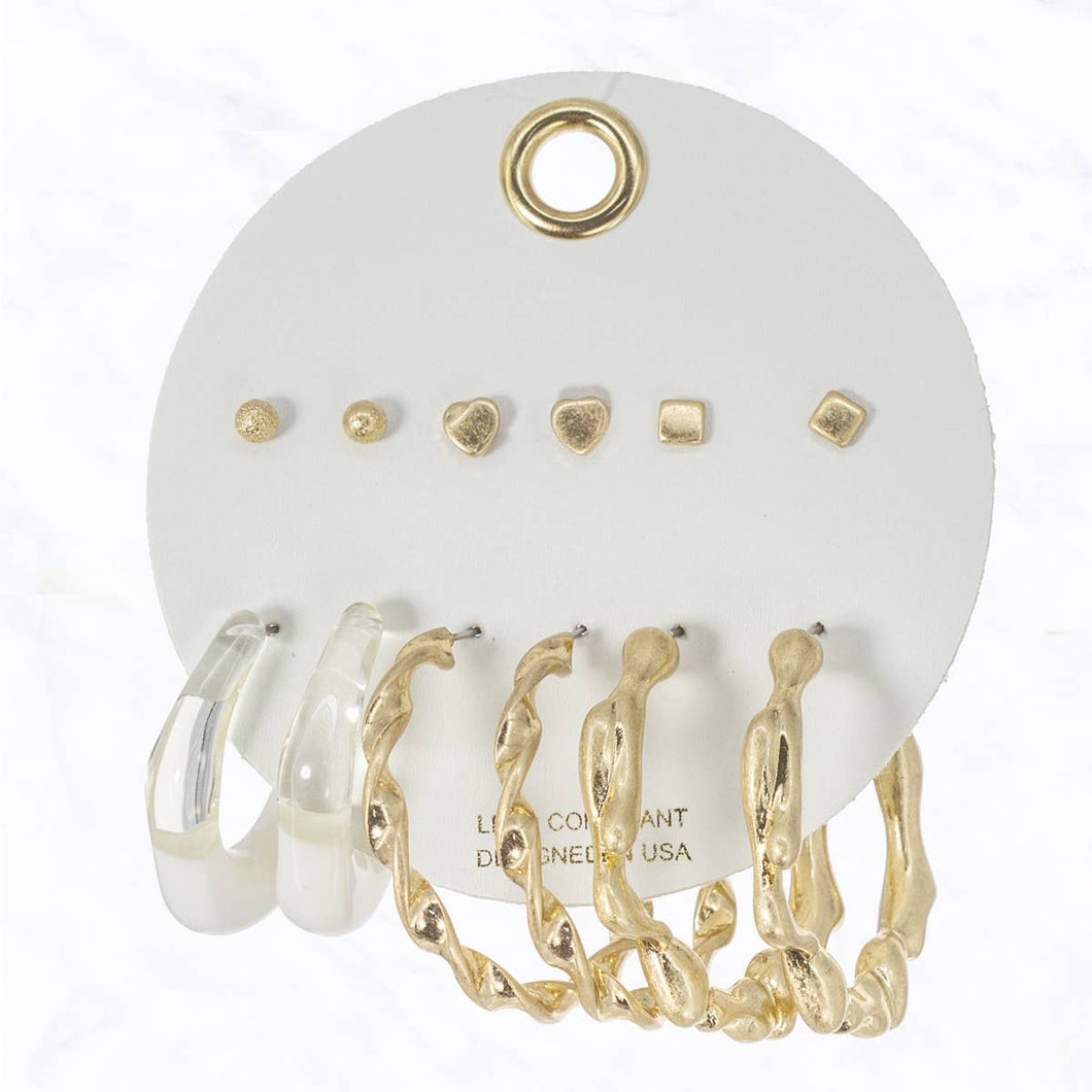 6 Pair, Hoop & Post Earrings Set