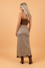 Load image into Gallery viewer, PRETTY BASH Western Cheetah Lace Trim Split Maxi Skirt: Brown / L
