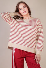 Load image into Gallery viewer, NT11927-Stripe Comfy Casual Oversized Knit Top: RED/CREAM / S-M-L/2-2-2
