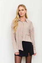 Load image into Gallery viewer, VERTICAL STRIPE COLLARED BUTTON DOWN SHIRT: TAUPE
