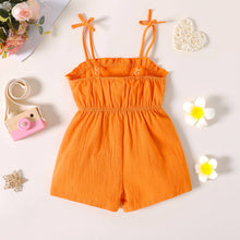 Load image into Gallery viewer, Toddler Girl Bowknot Stripe/Floral Print/Orange Cami Romper: Orangewhite / 18-24 Months
