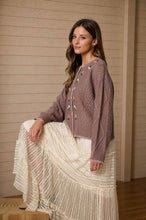 Load image into Gallery viewer, FLORAL EMBROIDERY CONTRAST STITCH KNIT CARDIGAN: CREAM
