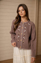 Load image into Gallery viewer, FLORAL EMBROIDERY CONTRAST STITCH KNIT CARDIGAN: CREAM
