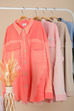 Load image into Gallery viewer, Mineral Washed Oversized Gauze Shacket Jacket: CORAL

