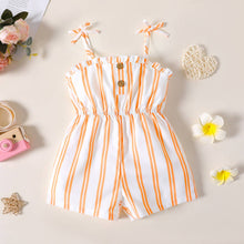 Load image into Gallery viewer, Toddler Girl Bowknot Stripe/Floral Print/Orange Cami Romper: Orangewhite / 18-24 Months
