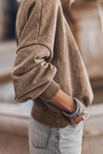 Load image into Gallery viewer, Solid Color Drop Shoulder Crew Neck Pullover Sweatshirt: Brown
