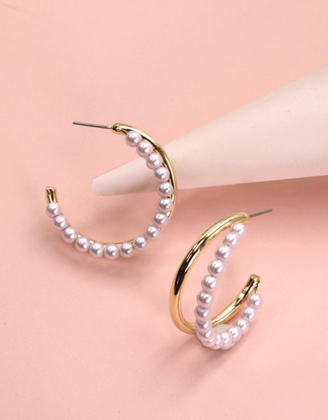 Pearl gold double hoop earring SKUWWDHE