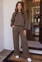 Load image into Gallery viewer, LAS-LIVE Cozy Striped Crew Neck Pocketed Pants Set (S-XL): Brown Stripe / M
