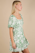 Load image into Gallery viewer, Printed Puff Sleeve Mini Dress: BLUE
