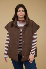 Load image into Gallery viewer, PLUS OVERSIZED SNAP BUTTON PUFFER VEST : DARK BROWN
