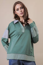 Load image into Gallery viewer, Color Block Solid &amp; Stripe Casual Knit Top: SAGE
