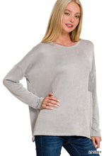 Load image into Gallery viewer, Light Gray Ribbed Striped Oversized Long Sleeve Top
