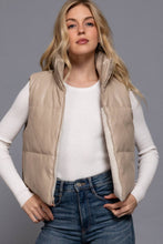 Load image into Gallery viewer, Reversible Faux Leather-Sherpa Contrast Padding Crop Vest: BLK-black
