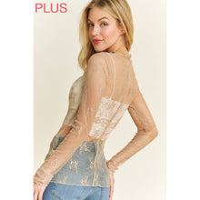 Load image into Gallery viewer, PLUS MESH LACE HIGH NECK DESIGN LONG SLEEVE FITTED TOP: Off White
