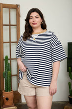 Load image into Gallery viewer, PLUS STRIPE COLORBLOCK DETAIL SHORT SLEEVE KNIT T-SHIRT : BLACK MULTI
