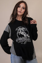 Load image into Gallery viewer, Oversized Mixed Media Western Graphic Knit Top: TAUPE
