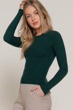 Load image into Gallery viewer, Long Sleeve Crew Neck Viscose Rib Sweater: GRN-hunter green
