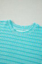 Load image into Gallery viewer, PRETTY BASH Stripe Corded Knit Tee &amp; Short Set: Sky Blue Stripe / XL
