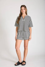 Load image into Gallery viewer, STRIPE SHORT SLEEVE DROP SHOULDER BOXY KNIT TOP : BROWN
