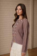 Load image into Gallery viewer, FLORAL EMBROIDERY CONTRAST STITCH KNIT CARDIGAN: CREAM

