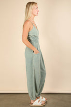 Load image into Gallery viewer, Mineral Washed Cotton Gauze Casual Jumpsuit: SAGE
