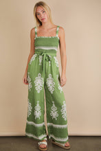 Load image into Gallery viewer, Boho Printed Smocking Detail Jumpsuit: TAUPE
