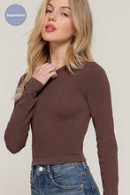 Load image into Gallery viewer, Long Sleeve Crew Neck Rib Seamless Top: BRN-brown / S/M
