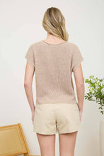Load image into Gallery viewer, SPLIT NECK SHORT SLEEVE KNIT PULLOVER: PEACH

