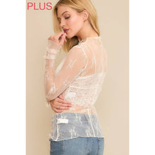 Load image into Gallery viewer, PLUS MESH LACE HIGH NECK DESIGN LONG SLEEVE FITTED TOP: Off White
