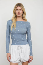 Load image into Gallery viewer, POLKA DOT BOAT NECK RIBBED LONG SLEEVE KNIT TOP: MAROON
