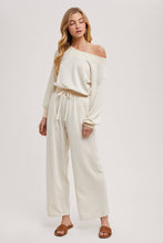Load image into Gallery viewer, WIDE NECK OFF THE SHOULDER KNIT JUMPSUIT: IVORY
