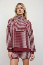 Load image into Gallery viewer, HALF ZIP STRIPE CONTRAST TRIM LONG SLEEVE KNIT TOP : CHOCOLATE BROWN
