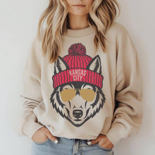 Load image into Gallery viewer, Kansas City Football Sweatshirt, Wolf Mascot Sweater: Sand
