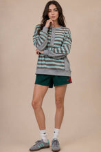 Load image into Gallery viewer, NT12310-Oversized Striped Half Button Down Casual Knit Top: YELLOW/BLUE / S-M-L/2-2-2
