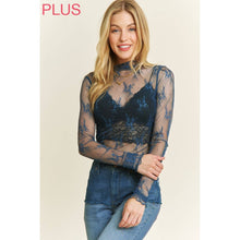 Load image into Gallery viewer, PLUS MESH LACE HIGH NECK DESIGN LONG SLEEVE FITTED TOP: Off White
