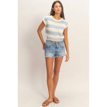 Load image into Gallery viewer, Striped Ribbed Knit Top: ICE BLUE /
