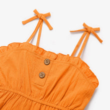 Load image into Gallery viewer, Toddler Girl Bowknot Stripe/Floral Print/Orange Cami Romper: Orangewhite / 18-24 Months
