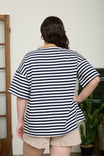 Load image into Gallery viewer, PLUS STRIPE COLORBLOCK DETAIL SHORT SLEEVE KNIT T-SHIRT : BLACK MULTI
