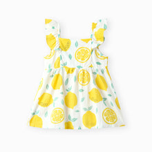Load image into Gallery viewer, Single-Piece Baby Girl Plaid and Lemon Fruit-Themed Dress: Pale Yellow / 18-24 Months
